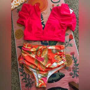 SPORLIKE Women's Ruffle High Waist Two Piece Swimsuit size M